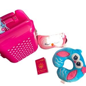 💝18" doll travel set: suitcase, neck pillow more